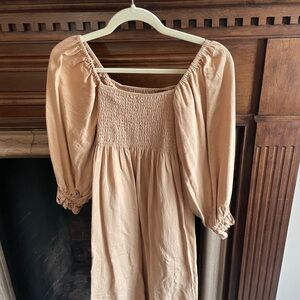 Opt Athena Tan Smocked Puff Sleeve Dress Medium